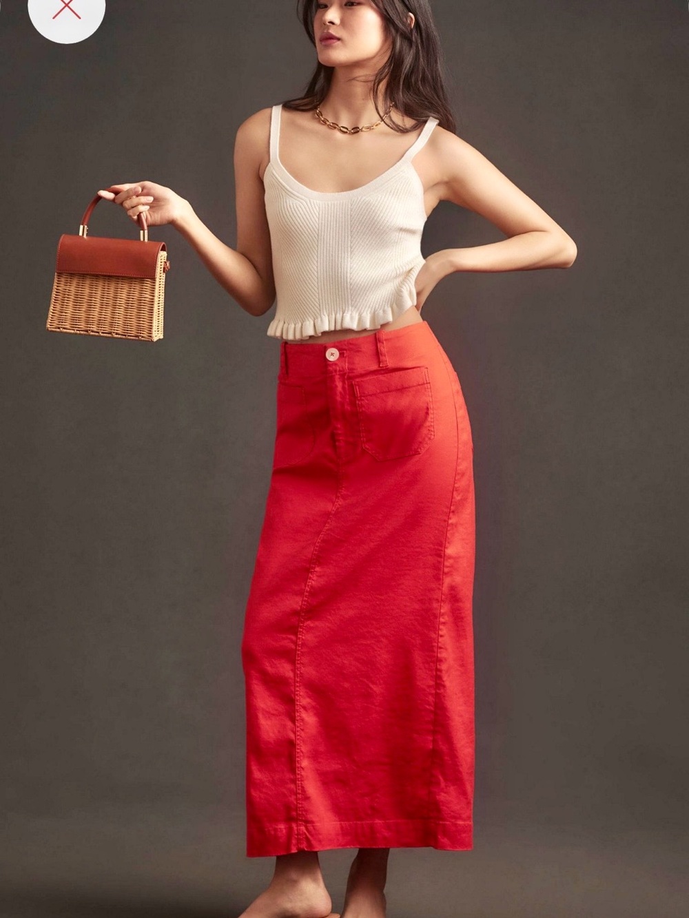 Maeve Collette Maxi High-Waist Red Skirt